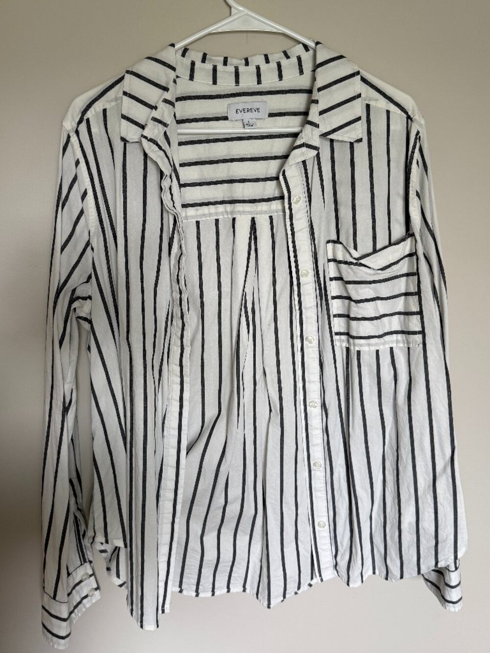 EVEREVE Black & White Striped Button Down Blouse Size Large